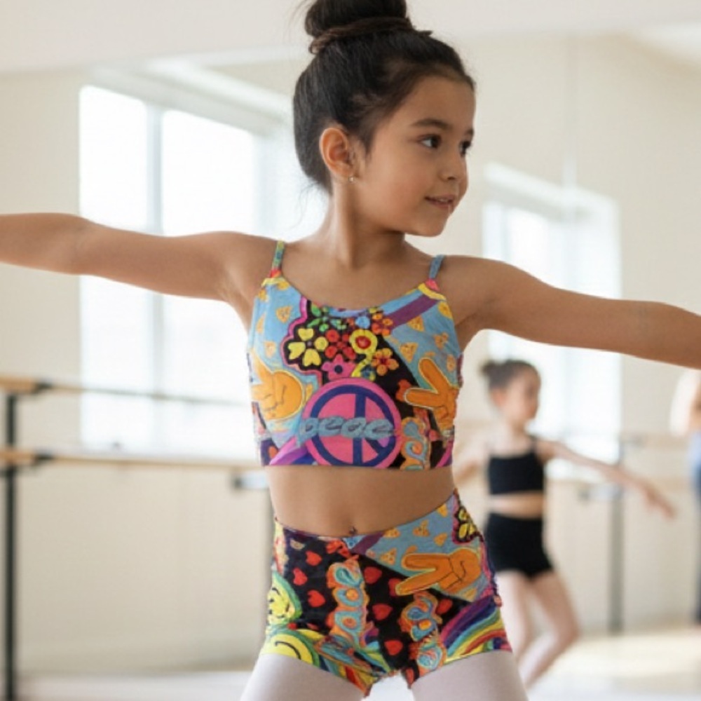 Malibu Sugar Colorful Graphic Crop Top and Shorts Set (7-10)